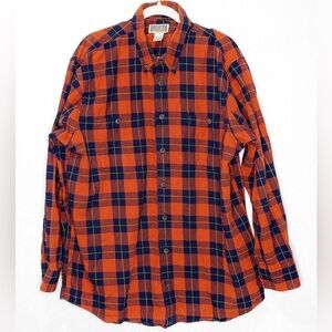 Duluth Trading Free Swingin Flannel Men’s XLT Rust Navy Plaid Pocket Button Down